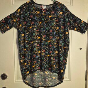 LulaRoe Top .XS . Navy background with multicolors